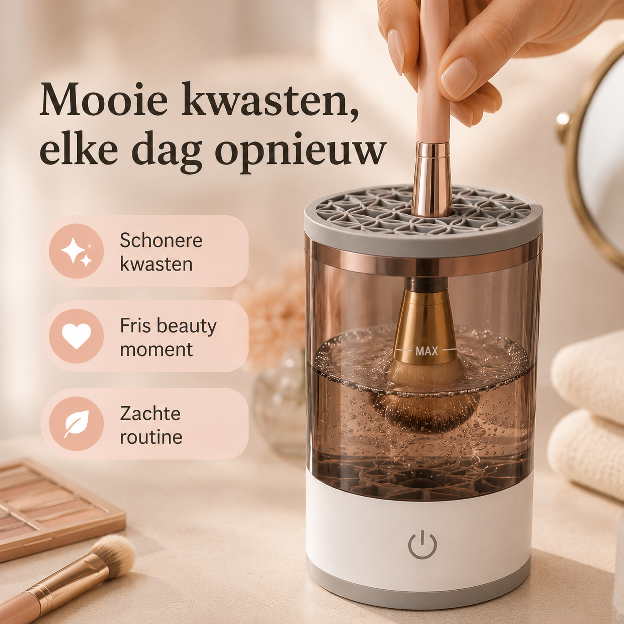 GlowSpin™ Brush Cleaner – eindelijk schone make-upborstels zonder gedoe of schuldgevoel